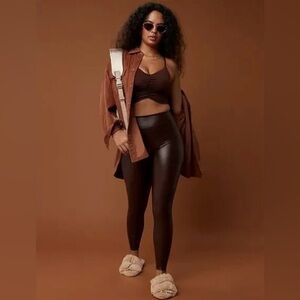 Offline By Aerie Real Luxe Fux Leather Leggings Chocolate Brown Medium NWT